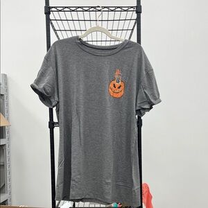Gray T-Shirt with Orange Pumpkin Design